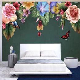 Wallpapers Milofi Custom Large Wallpaper Mural 3D Colourful Red Hand Painted Watercolour Flower Background