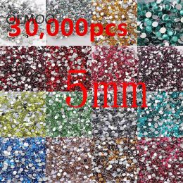 Decals 30000pcs Round Resin Flatback 5mm Rhinestones Pink Rose Bule Black Clear Purple Green Gold for Diy Nail Art Jewellery Decorations