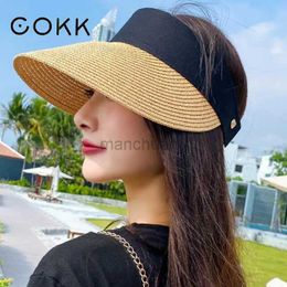 Visors Wide Brim Hats Bucket Hats COKK Summer Hat Empty Top Sun Visor Ladies Hats For Women Outdoor Sunhat Beach Hat Female Wide Brim Adjust Sunshade Folding Cap 24412