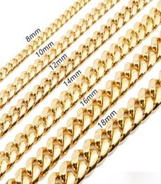 8mm10mm12mm14mm16mm Necklace Miami Cuban Link Chains Stainless Steel Mens 14K Gold Chain High Polished Punk Curb good quality331491199028