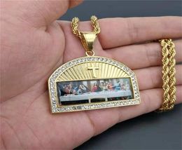 Iced Out The Last Supper Pendant Necklace Male Gold Color Stainless Steel Necklaces For Men Religious Jewelry 2010146888984