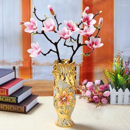 Vases European-style Retro Ceramic Golden Flower Vase Living Room Arrangement Handicraft Wedding Birthday Gift Home Decoration