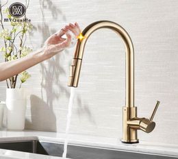 Pull Out Sensor Kitchen Faucet Brushed Gold Sensitive Touch Control Faucet Mixer For Kitchen Touch Sensor Kitchen Mixer Tap T200426423785