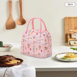 Dinnerware 2PCS Bento Bag Cartoon Handbag Insulated Lunch Box Student Cute Women
