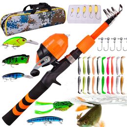 Kids Fishing Rod And Reel Set Telescopic Rod Reel Combo With Fishing Line Fish Gear Travel Bag Fishing Accessories For Youth