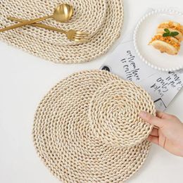 Table Mats 4pcs Japanese Hand Woven Meal Mat Corn Fur Cup Pad Thickened Heat Insulation Pot Dish