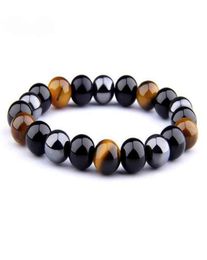 Natural Hematite Black Obsidian Tiger Eye Stone Triple Protection Bracelet For Men Women2811190