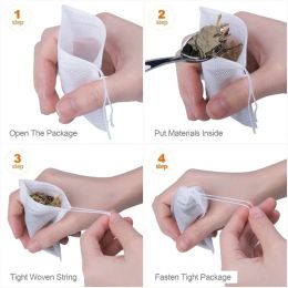 200/50PCS Disposable Tea Filter Bags Non-woven Fabric Bags with Drawstring Seal Filter Teaware for Coffee Spice Kitchen Supplies