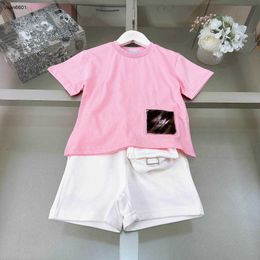 Popular baby tracksuits girls Short sleeved suit kids designer clothes Size 90-150 CM Cute pink T-shirt and pocket shorts 24April