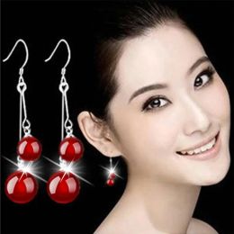 Korean Red Natural Stone Drop Earrings For Women Natural agate Jewelry Bridal Party Wedding Tassel Earrings 2023 Trendy 2Z40