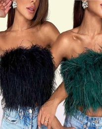 Women Tube Tops Sexy Shoulder y Feather Tank Top Female Summer Green Cropped Tops Lady New Party Club Vest 2022 Y2203043183454