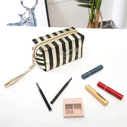 Storage Bags Contrasting Colors Phnom Penh Beautiful Household 0.1kg Stripe Simple Pu Material Fashion Cosmetic Bag Practical