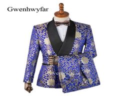 new Design Colorful Flower Brocade Tuxedos For Men Fashion Shawl Lapel Men Party Prom Suits Blazer Pants Groom TuxedosJacketPant3356583