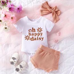 Clothing Sets Born Girls Summer Letter Printed Jumpsuit With Short Sleeves And Shorts