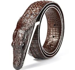 Fashion Men039s Belt Crocodile Pattern Genuine Leather Belt Business Casual Simulation Crocodile Belt Alligator Head Gift For M6558001