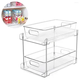 Table Mats Slide-Out Storage Container Multipurpose 2 Tier Clear Drawers Rectangle Space Saving For Kitchen Pantry Office Desktop