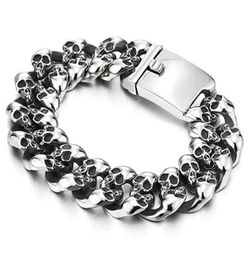 Punk Rock Mens Skull Bracelets Bangles Hiphop Stainless Steel 15MM 19MM Heavy Ghost Biker Curb cuban Chain Bracelet Men Jewelry288749511