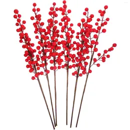 Decorative Flowers 6 Pcs Christmas Trees Red Berry Branch Berries Picks Decor Artificial Stems Xmas Fortune Fruit Noel Decoration 2024