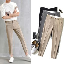 Pants New Casual Business Male Pants Men's Suit Pants Solid Colour Slim Cropped Trousers Quality Men's Classic Groom Wedding Pants 2021