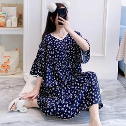 Women's Sleepwear Night Dress Women Cotton Rayon Spring Summer Nightwear Home Clothes Loose Printed Ladies Nightgowns Vestido Mujer