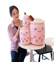 Cute 24cm Fruit Drink Plush Stuffed Soft Pink Strawberry Milk Tea Plush Boba Tea Cup Toy Bule Tea Pillow Cushion Kids Gift5815188