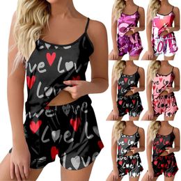 Women's Sleepwear Sexy Love Printed Camisole Shorts Women Casual Pajamas Sets Valentines Day Nightwear Ladies Pijama Suit Luxury Pyjamas