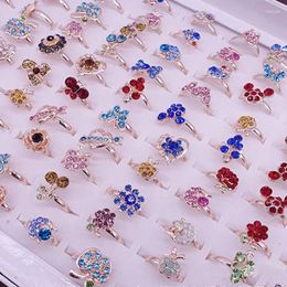 Cluster Rings 10pcs/Lot Colourful Crystal For Woman Mix Style Butterfly Heart Animal Adjustable Ring Party Gift Fashion Elegant Jewellery