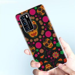 Mexico Skull Flower Art Clear Phone Case For Huawei P60 P50 P40 P30 P20 ART MATE 50 40 30 20 PRO Case Funda Coque Capa Shell