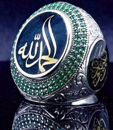 Vintage Islam Prophet Muhammad Blue Crystal Ring Punk S Star Turkish Ottoman CZ Statement Rings for Men Boho Muslim Jewelry9118272