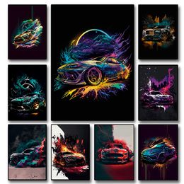 Abstract Graffiti Car Canvas Painting Modern Luxury Racing Poster And Print Supercar Club Wall Art Room Decor Gift Frameless