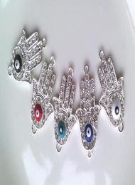 5 Colours Silver Plated Alloy Crystal Sideways Evil Eye Hand Hamsa Bracelet Connectors Bracelet Charms Jewellery Finding amp Compon6043626