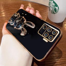 Reno5lite Luxury Plating Rabbit Holder Case For Oppo Reno 5 7 6 4 8 Reno5 Lite 9 10 Reno7 4g 5g Reno10 Pro Silicone Stand Cover