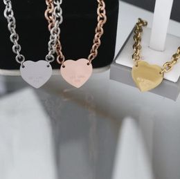 Europe America Fashion Style Lady Women Titanium steel 18K Gold Thick Chain Necklace With Engraved Heart Pendant7368520