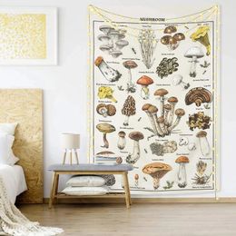 Tapestries Mushroom Tapestry Vintage Beige Illustration Reference Chart Wall Hanging Bedroom Room Aesthetic Decor Home