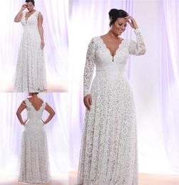 Cheap Plus Size Full Lace Wedding Dresses With Removable Long Sleeves V Neck Bridal Gowns Floor Length A Line Wedding Gown3603055