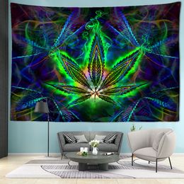 Psychedelic Green Maple Leaf Tapestry Wall Hanging Witchcraft Hippie Tapiz Bohemia Abstract Art Simple Bedroom Home Decor