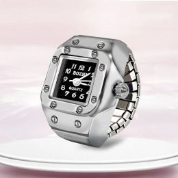 Retro Punk Finger Watch Mini Elastic Strap Alloy Watches Couple Rings Jewelry Vintage Clock Roman Quartz Watch Ring Women Girls