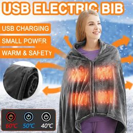 Blankets Usb Plug Electric Heating Shawl Coral Velvet Winter Warm Blanket 3 Gear Adjust Temperature Control Quickly Heated Cape Pad