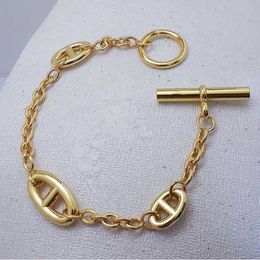 H bracelet Low priced Korean Jewellery with engraved 18K gold titanium steel womens pig nose classic new bracelet