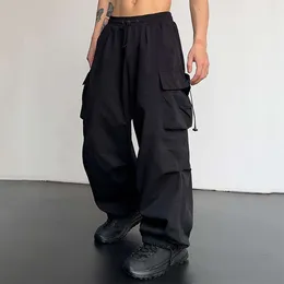 Men's Pants Hip Hop Baggy Cargo Multi Pocket Drawstring Loose Sport Casual Overalls Trouser Plus Size Street Straight Sweatpants