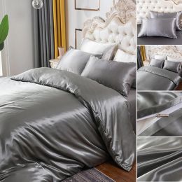 Silky Bedding Duvet Cover Super Soft Solid Home Comforter Cover with Zipper Closure, 2/3pcs Envelop Pillowcase