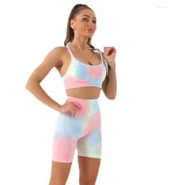 Active Sets Tie Dyeing Women's Sportswear Yoga Set Workout Clothes Wear Sports Gym Clothing Fitness Legging Bra Crop Long Sleeve