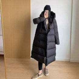 Winter Long 90% White Duck Down Coat Women New Hooded Solid Puffer Jacket Temperament Thick Warm Windproof Parkas Snow Outwear