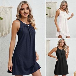 Casual Dresses Women Round Neck A-line Dress Elegant Off Shoulder Crochet Mini For Summer Vacation Beach Sundress With Pleated