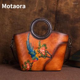 Evening Bags Vintage Embossed Cow Leather Handbags Women Bag Female Handbag Real Cowhide Large Capacity Floral Shoulder