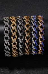 Iced Out Miami Cuban Link Chain Bracelet Mens Hip Hop Gold Bracelets Black Blue Diamond Jewellery Fashion 8inch5679709