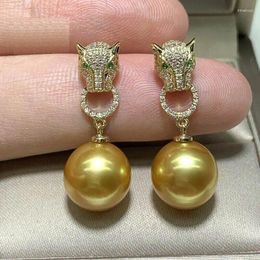 Stud Earrings 8-9mm 9-10mm Gorgeous Round South Sea Golden Pearl Earring 925s... Gift Box