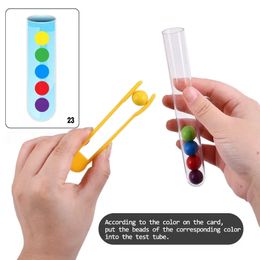 New Clip Beads Test Tube Toy Fine Motor Sorting Set Kids Educational Toy Tweezers Colour Matching Card Montessori Chidlren Gifts