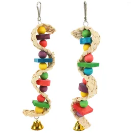 Other Bird Supplies 2Pcs Cage Biting Toy Parrots Chew Wood Parrot Hanging Colored