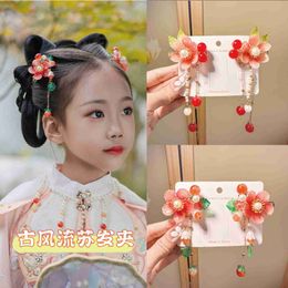 Spring New Childrens Chinese Style Glass Tassel Hair Clip for Girls Hanfu No Harm to Hair Accessories Princess Ancient Clothes Hair Clip